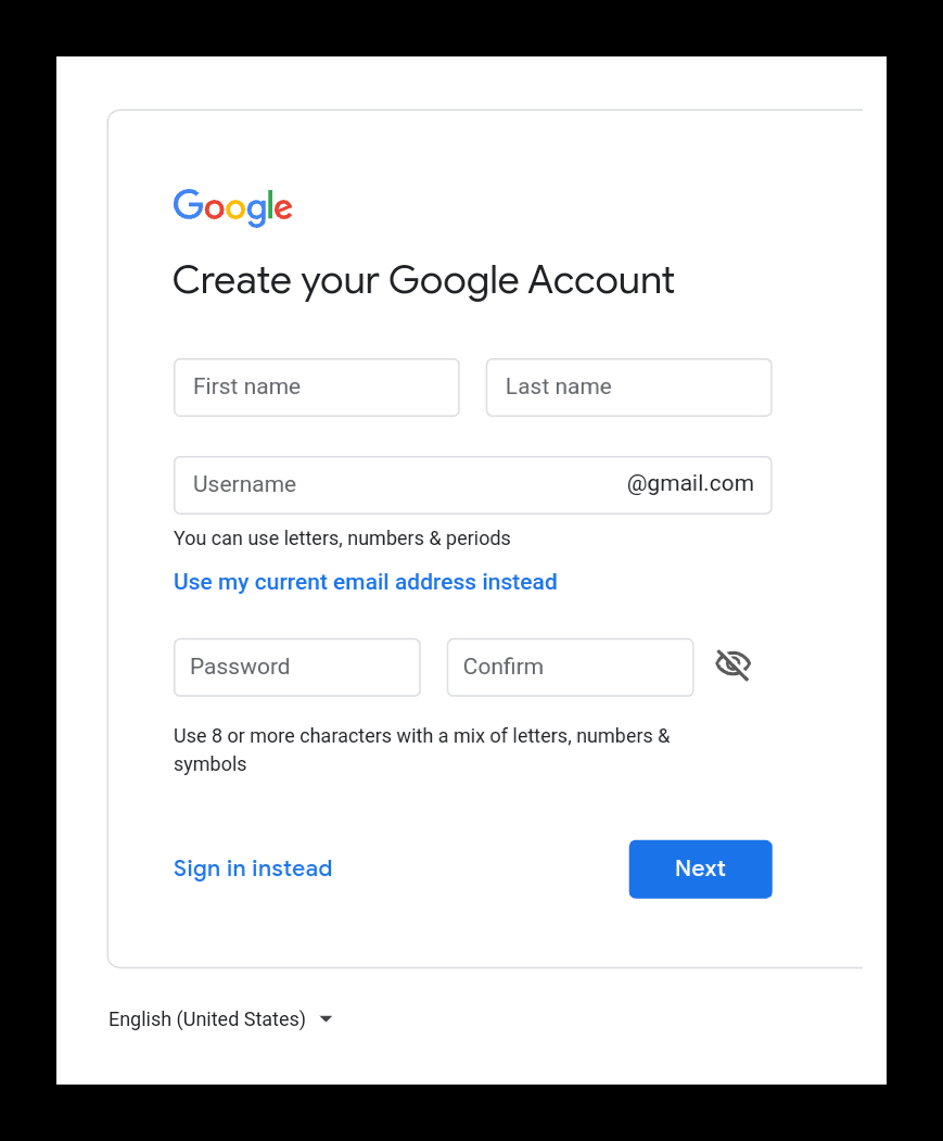 create Google account on computer