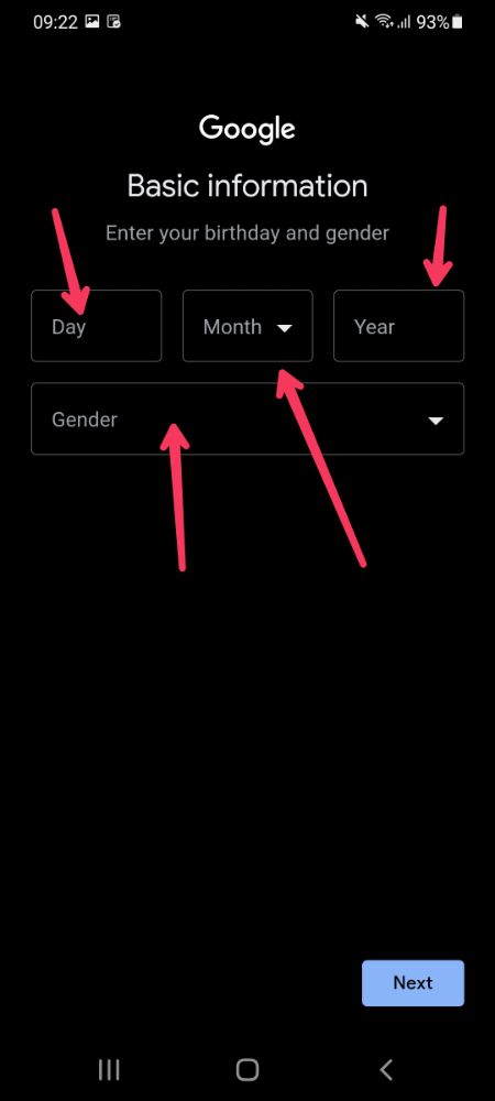 date of birth and gender